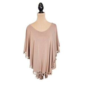 Eri & Ali Soft Brown Flowy Tassel Blouse Sz L